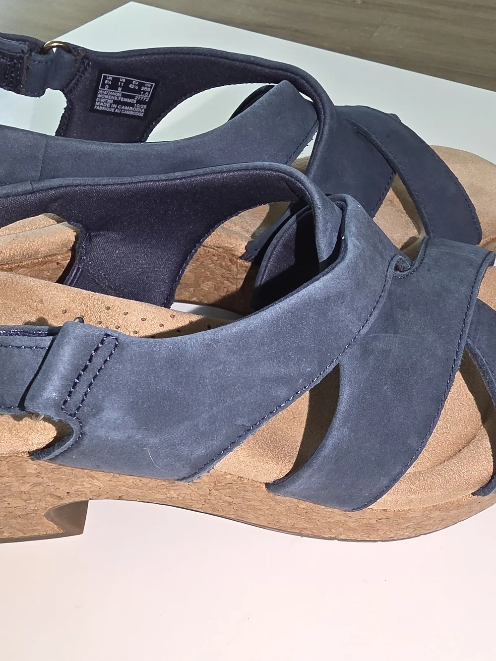 Clarks Navy Suede Wedge Sandals